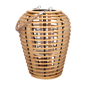 Laterne ANDRINO aus Rattan, mit Kerzenglas, Henkel, beige, 28cm, Ø21cm