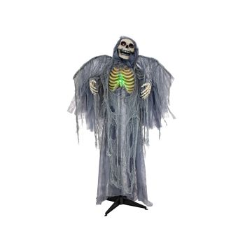 Halloween Dekoration Todesengel Skelett HALDOR mit Flügeln, Bewegungs- Soundfunktion, LEDs, grau, 100x60x175cm