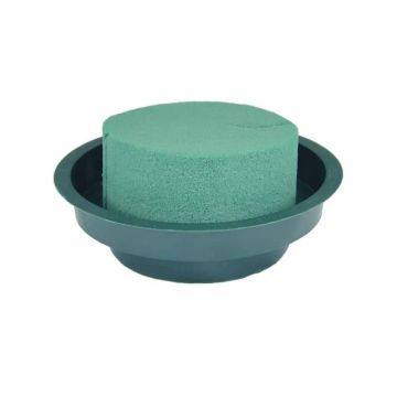 OASIS Ideal Nasssteckschwamm Zylinder LOVRO in Kunststoffschale, grün, 5cm, Ø12cm