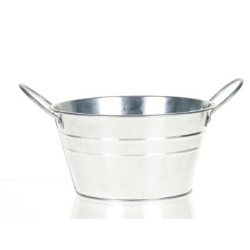 Runde Pflanz Schale GERVASIA mit Henkel, Zink, silber, 11cm, Ø23cm