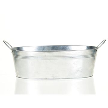 Ovale Pflanz Schale GERVASIA mit Henkel, Zink, silber, 29x16x12cm