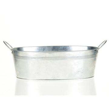 Ovale Pflanz Schale GERVASIA mit Henkel, Zink, silber, 25x13x12cm
