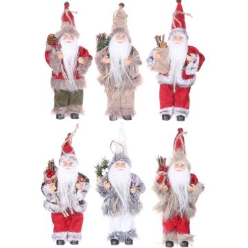 Weihnachtsmann Anhänger HALDOR, 6 Stück, Geschenkesack, bunt, 11x8x20cm