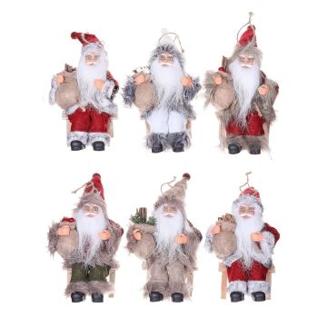 Weihnachtsmann Anhänger CHRISTER, 6 Stück, Stuhl, Geschenkesack, bunt, 11x10x15cm