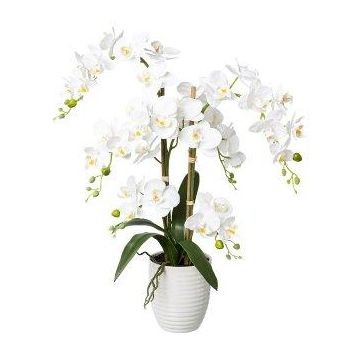 Kunst Phalaenopsis Orchidee LUKREN im Keramiktopf, Wurzeln, weiß, 65cm