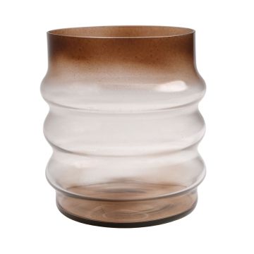 Windlicht Glas MAKKURO mit Rillen, orange-braun-klar, 15cm, Ø15cm