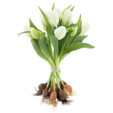Künstlicher Tulpenstrauß LONA mit Zwiebeln, weiß, 35cm, Ø25cm
