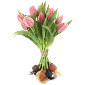 Künstlicher Tulpenstrauß LONA mit Zwiebeln, rosa, 35cm, Ø25cm