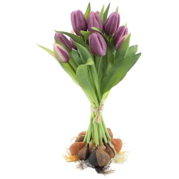 Künstlicher Tulpenstrauß LONA mit Zwiebeln, violett, 35cm, Ø25cm