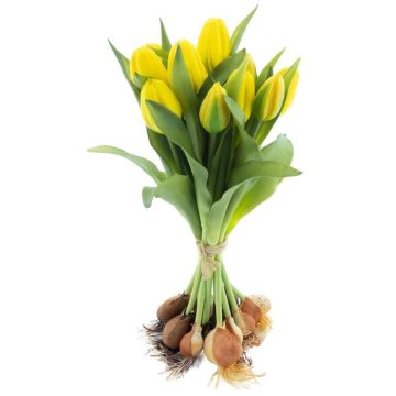 Künstlicher Tulpenstrauß LONA mit Zwiebeln, gelb, 35cm, Ø25cm