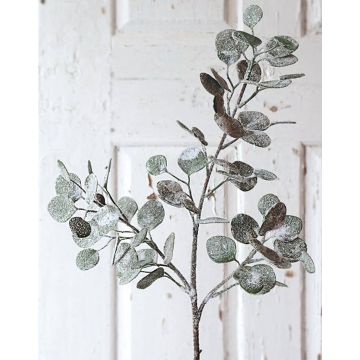 Künstlicher Eukalyptus Zweig CAMILLO mit Schnee, Glitzer, grün-weiß, 80cm