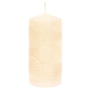 Stumpenkerze ANDRIANE mit Seerosenblatt Motiv, creme, 15cm, Ø7cm, 63h