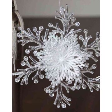 Weihnachtshänger Schneeflocke BALADI, Acryl, Glitzer, transparent-silber-weiß, Ø15cm
