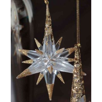 Weihnachtsdeko Stern MABOU, Hänger, Glitzer, gold, 10cm, Ø10cm