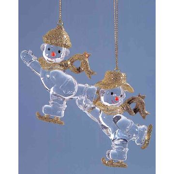 Deko Acryl Hänger Schneemann LILLA, 2 Stück, Glitzer, gold, 3x8cm