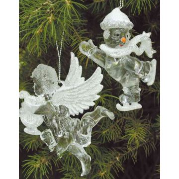 Weihnachts Engel LINDY, 2 Stück, Hänger, Harfe, Lyra, Glitzer, silber-weiß, 9x10cm