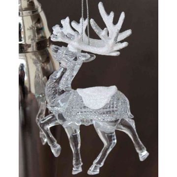 Weihnachtsdeko Hirsch MATTHIS, Acryl, Glitzer, transparent-silber-weiß, 9x2x12cm