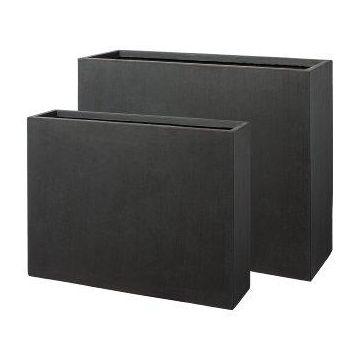Rechteckiger Blumenkasten KIRIMA, 2 Stück, Fiberglas, anthrazit, 75x19x59cm, 85x27x70cm