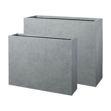 Rechteckiger Blumenkasten KIRIMA, 2 Stück, Fiberglas, grau, 75x19x59cm, 85x27x70cm
