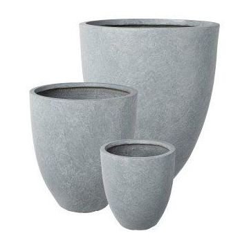 Runder Blumenkübel KIRIMA, 3 Stück, Fiberglas, grau, 34x30cm, 42x36cm, 50x44cm
