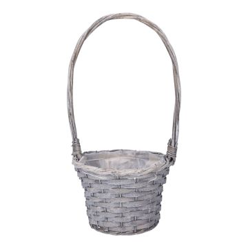Korb für Blumen BARONIKA mit Henkel, Weide, grau, 54cm, Ø30cm
