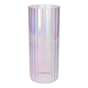 Deko Vase BLANDINA, Glas, Rillen, lila-irisierend-transparent, 24cm, Ø10cm