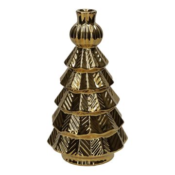 Dekoflasche Tannenbaum BRIXON, Blatt Muster, Keramik, gold-metallic, 15,5cm, Ø10cm