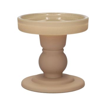 Kerzenhalter Stumpenkerze KLEOFINA aus Glas, mit Fuß, beige-matt, 8,5cm, Ø8,5cm