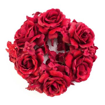Textil Kerzenkranz INGA, Rose, Hortensie, rot, Ø15cm