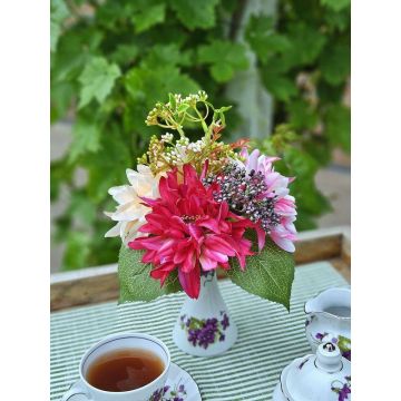 Kunstblumenstrauß Dahlie SAHNY mit Schneeball, pink, 27cm