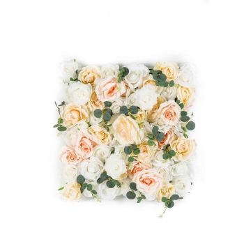 Kunstblumen Matte ROSINDA, Rose, Eukalyptus, pfirsich-rosa-weiß, 50x50cm