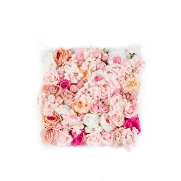 Kunstblumen Matte ROSINDA, Rose, Kohl-Rose, Hortensie, rosa-pink-pfirsich-weiß, 50x50cm