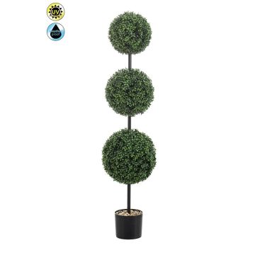 Künstlicher Buchsbaum 3er Kugel TOM, Dekotopf, crossdoor, Kunststamm, 125cm