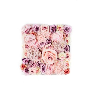 Kunstblumen Matte ROSINDA, Rose, Pfingstrose, Hortensie, lila-rosa-creme, 50x50cm