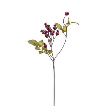 Künstlicher Kartoffel-Rosen Zweig THIRA mit Hagebutten, dunkelrot, 70cm