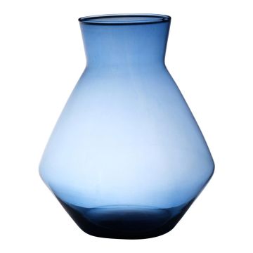 Glas Blumen Vase RAMUNDA, recycelt, blau-klar, 30cm, Ø25cm