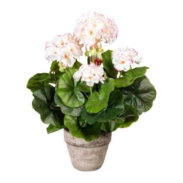 Kunstblume Geranie KLUMOR im Zementtopf, weiß-rosa, 35cm