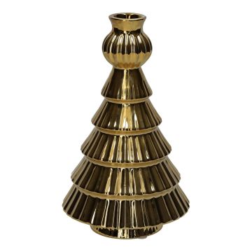 Dekoflasche Tannenbaum BRIXON, Linien Muster, Keramik, gold-metallic, 20,3cm, Ø12cm
