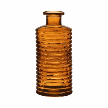 Glas Vase STUART mit Rillen, Flasche, orange-braun-klar, 21,5cm, Ø9,5cm