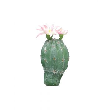 Kunst Säulenkaktus FENFANG mit Blüten, Steckstab, rosa, 16cm
