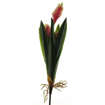 Fake Pflanze Bromelie MINSHUO mit Blüten, Steckstab, pink-grün, 55cm
