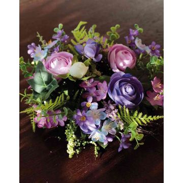 Kunst Ranunkel Kranz SHAYA mit Wachsblume, blau-violett, Ø25cm