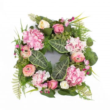 Kunst Hortensienkranz SUNA, Ranunkel, Rose, rosa-weiß, Ø50cm
