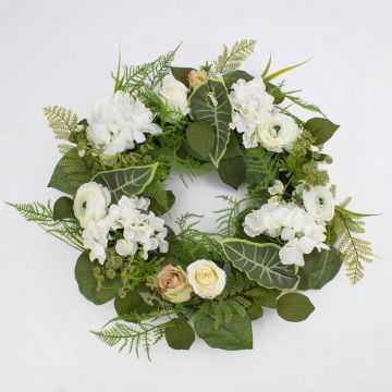 Kunst Hortensienkranz SUNA, Ranunkel, Rose, weiß-grün, Ø50cm