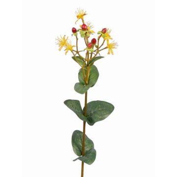 Kunst Johanniskraut ARMIE mit Blüten, Früchte, gelb-rot, 65cm, Ø3cm