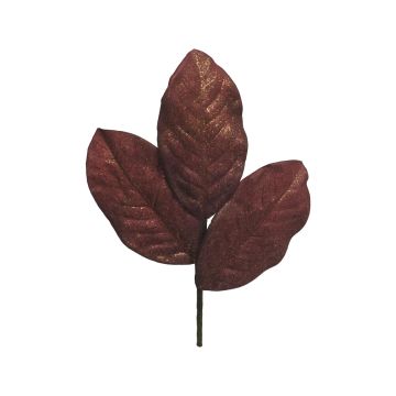 Kunstzweig Magnolienblätter JUNWEI, Glitzer, rot-gold, 30cm