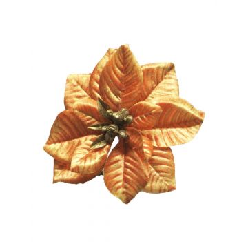 Dekoblüte Poinsettia FEIMEI, orange-gold, Ø11cm