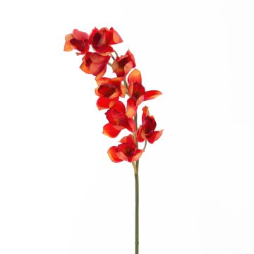 Plastik Zweig Cymbidium Orchidee OKSANA, rot-orange, 80cm