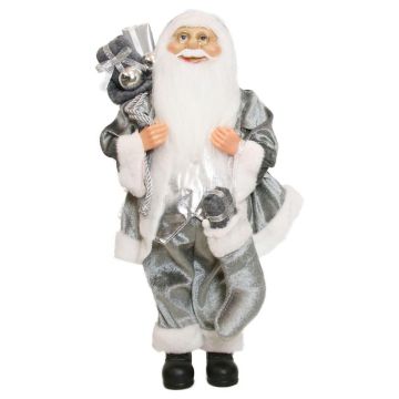 Väterchen Frost Figur WILKEN, Geschenkesack, gefüllte Socke, silber-grau, 20x14x45cm