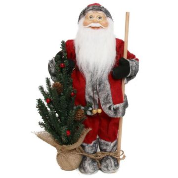 Deko Nikolaus Figur HENNING, Weihnachtsbaum, Holzstab, rot-grau, 24x14x45cm